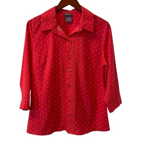 Laura Scott Tops - Laura Scott Button Down Shirt Womens PL LP Large Petite Red Polka Dot 3/4 Sleeve